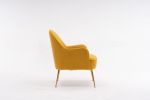 Modern Soft Teddy fabric Yellow Ergonomics Accent Chair Living Room Chair Bedroom Chair Home Chair With Gold Legs And Adjustable Legs For Indoor Home
