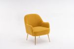 Modern Soft Teddy fabric Yellow Ergonomics Accent Chair Living Room Chair Bedroom Chair Home Chair With Gold Legs And Adjustable Legs For Indoor Home