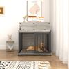 Furniture type dog cage iron frame door with cabinet, top can be opened and closed. Rustic Brown, 43.7'' W x 29.9'' D x 42.2'' H