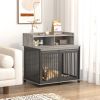 Furniture type dog cage iron frame door with cabinet, top can be opened and closed. Rustic Brown, 43.7'' W x 29.9'' D x 42.2'' H