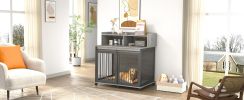 Furniture type dog cage iron frame door with cabinet, top can be opened and closed. Rustic Brown, 43.7'' W x 29.9'' D x 42.2'' H