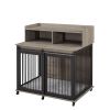 Furniture type dog cage iron frame door with cabinet, top can be opened and closed. Rustic Brown, 43.7'' W x 29.9'' D x 42.2'' H