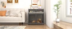 Furniture type dog cage iron frame door with cabinet, top can be opened and closed. Rustic Brown, 43.7'' W x 29.9'' D x 42.2'' H