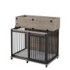 Furniture type dog cage iron frame door with cabinet, top can be opened and closed. Rustic Brown, 43.7'' W x 29.9'' D x 42.2'' H