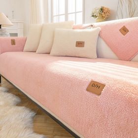 Lambswool Thickened Fleece Cushion Non-slip Leather Sofa Cover (Option: Lambswool Pink-110X240CM)