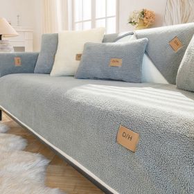 Lambswool Thickened Fleece Cushion Non-slip Leather Sofa Cover (Option: Lambswool Light Gray-110X180CM)